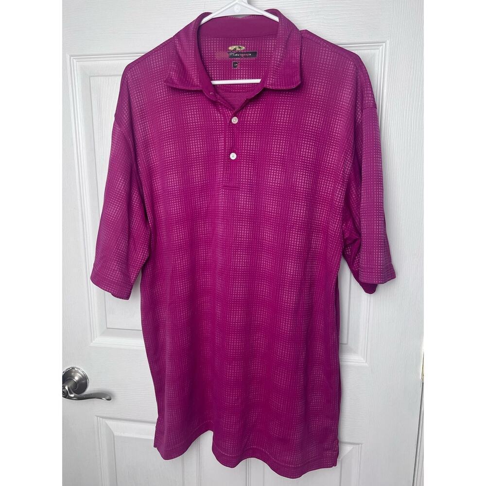 Greg Norman Golf Polo Short Sleeve Magenta Pink Striped Size L